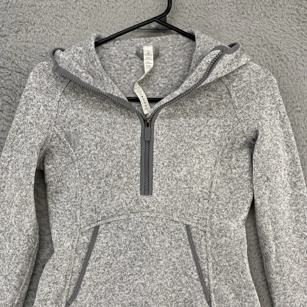 Lululemon Hoodie Womens 2 Gray Fleece & Thank You 1/4 Zip Slim Fit‎ Sweatshirt